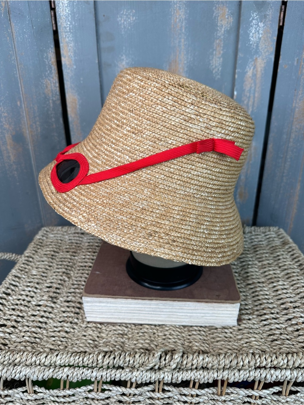 Kate Spade Straw Sunglasses Hat Natural/Red Orange OS NWOT - Picture 4 of 11
